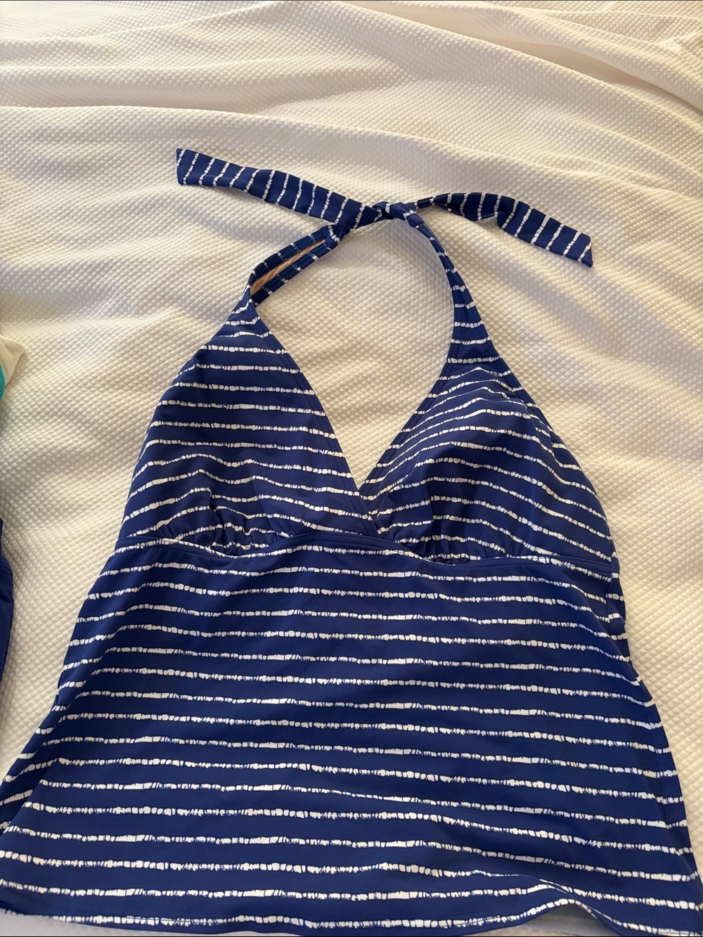 Lands' End Navy and White Striped Halter tankini top and skirted bottom
